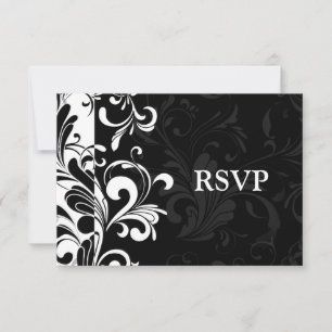 Black White Fountain Swirl Party RSVP Kaartje
