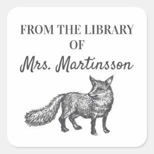 Black White Fox leraar uit bibliotheek van Vierkante Sticker