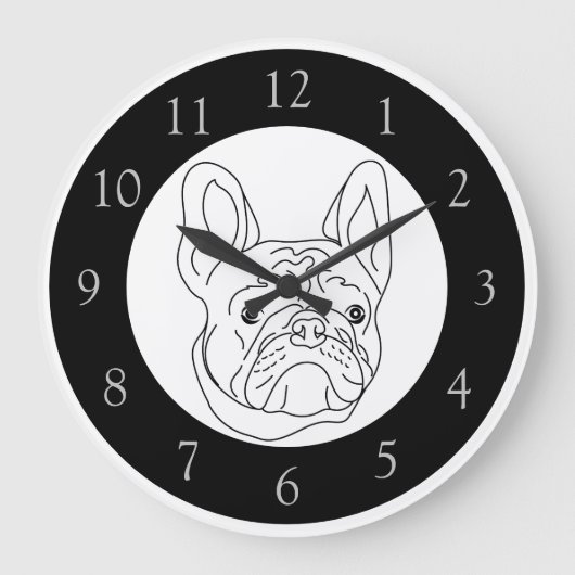 Black White French Bulldog Drawing Grote Klok (Voorkant)