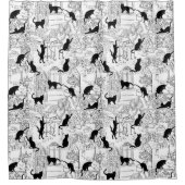 Black White French Cat Paris Cafe Shower Curtain Douchegordijn (Voorkant)