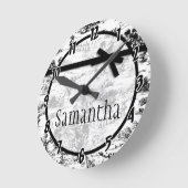 Black White French Fabric Toile Personalized Clock Ronde Klok (Hoek)