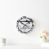 Black White French Fabric Toile Personalized Clock Ronde Klok (Huis)