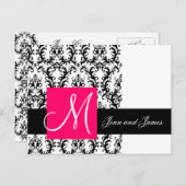 Black White Fuchsia Damask Wedding Aankondiging (Voorkant / Achterkant)