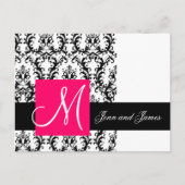 Black White Fuchsia Damask Wedding Aankondiging (Voorkant)
