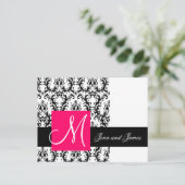 Black White Fuchsia Damask Wedding Aankondiging (Staand voorkant)
