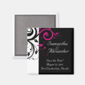 Black, White, Fuchsia Reverse Swirl Wedding Magnet (Voorkant / Achterkant)