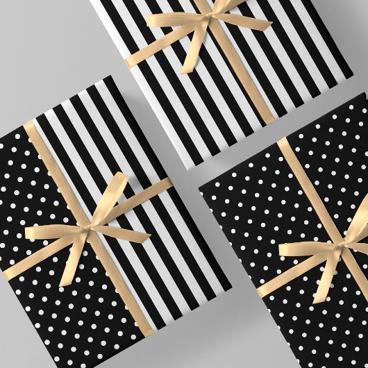Black & White Fun & Unique Stripes & Polka Dots Inpakpapier Vel