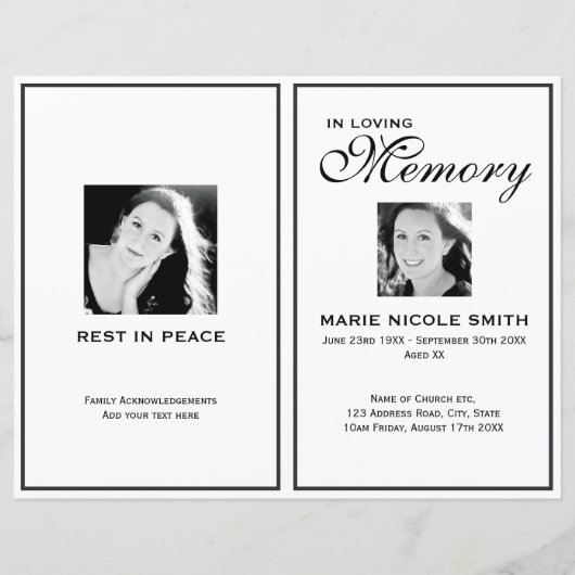 Black & White Funeral Order of Service Program (Voorkant)