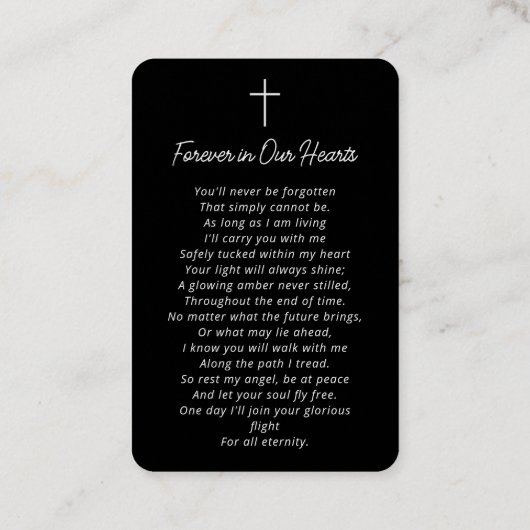 Black White Funeral Photo Memorial Prayer Card Visitekaartje (Achterkant)
