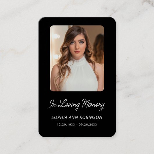 Black White Funeral Photo Memorial Prayer Card Visitekaartje (Voorkant)
