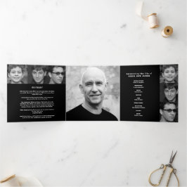 Black white Funeral service mono aangepaste foto's Drieluik Programma
