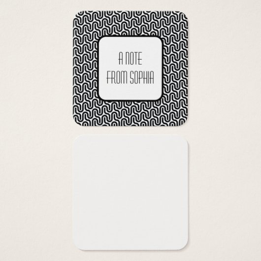 Black & White Funky Retro Patroon Berichtnota's Vierkante Visitekaartjes (Voorkant /achterkant)