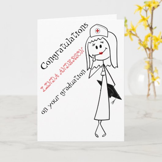 Black White Funny Nurse Afstuderen Gefeliciteerd Kaart (Gele Bloem)