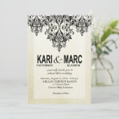 Black & White Gatsby Glitter Flourish Wedding Kaart (Staand voorkant)