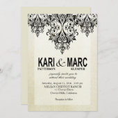 Black & White Gatsby Glitter Flourish Wedding Kaart (Voorkant / Achterkant)