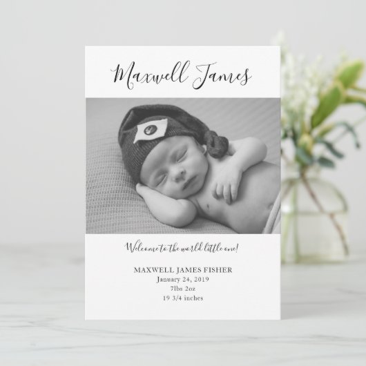 Black & White Geboorteaankondiging Kaart (Staand voorkant)
