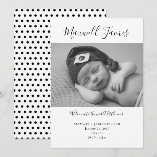 Black & White Geboorteaankondiging Kaart (Voorkant / Achterkant)