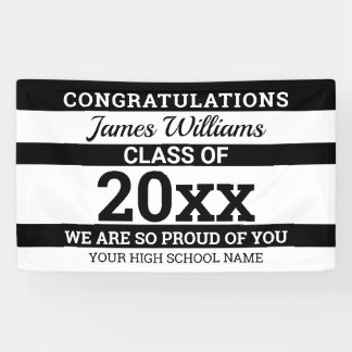 Black White Gefeliciteerd, klasse 2022 Afstuderen Spandoek
