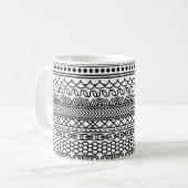 Black & White Geometric Border Sampler Pattern Koffiemok (Voorkant links)