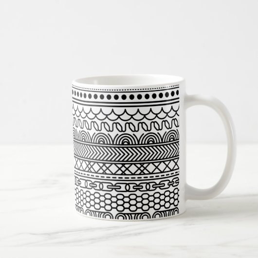 Black & White Geometric Border Sampler Pattern Koffiemok (Rechts)