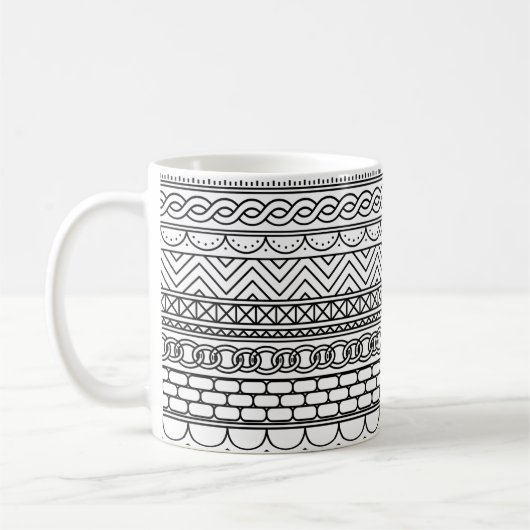 Black & White Geometric Border Sampler Pattern Koffiemok (Links)
