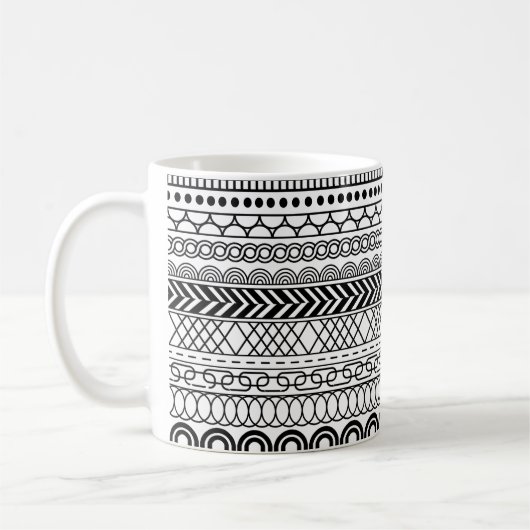 Black & White Geometric Border Sampler Pattern Koffiemok (Links)