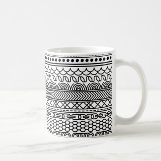 Black & White Geometric Border Sampler Pattern Koffiemok