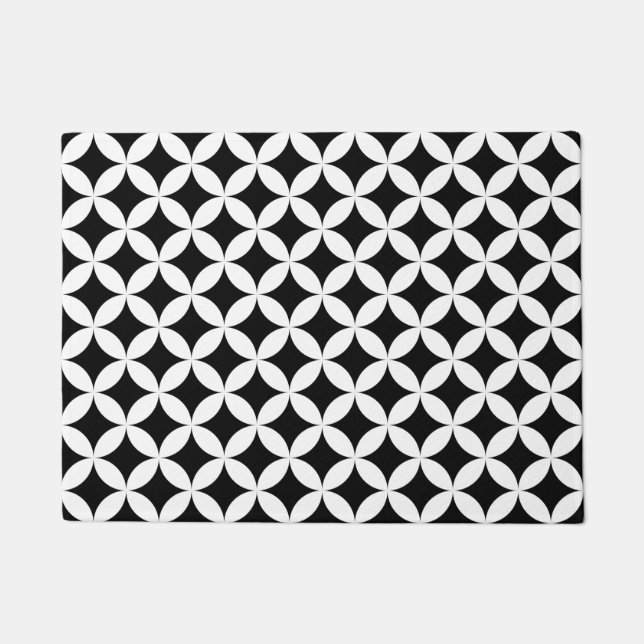 Black White Geometric Cirkel Star Tile Pattern Deurmat (Voorkant)