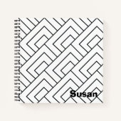 Black White Geometric Diagnostic Lines Journal Notitieboek (Voorkant)