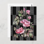 Black White Geometric Floral Postcaed Briefkaart (Voorkant / Achterkant)