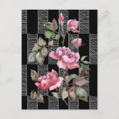 Black White Geometric Floral Postcaed Briefkaart (Voorkant)