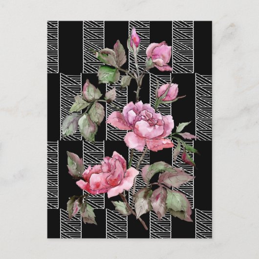 Black White Geometric Floral Postcaed Briefkaart (Voorkant)