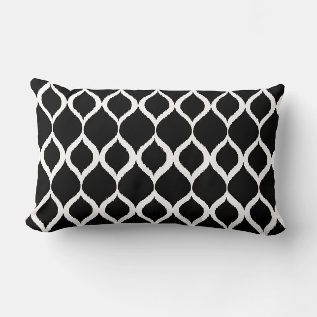 Black White Geometric Ikat Tribal Print Patroon Kussen (Voorkant)