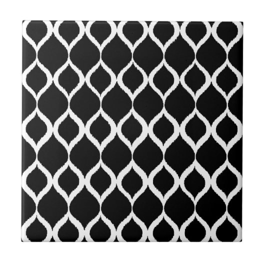 Black White Geometric Ikat Tribal Print Patroon Tegeltje (Voorkant)