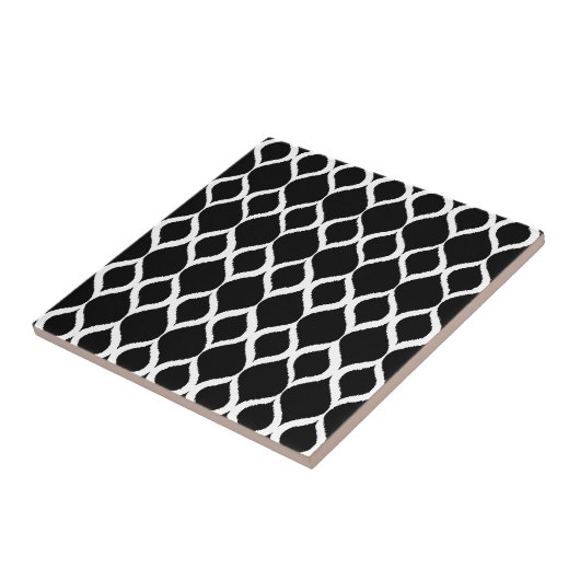 Black White Geometric Ikat Tribal Print Patroon Tegeltje (Zijkant)
