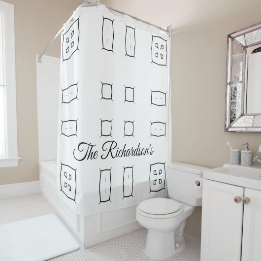 Black White Geometric Pattern | Minimal Abstract Douchegordijn (In situ)