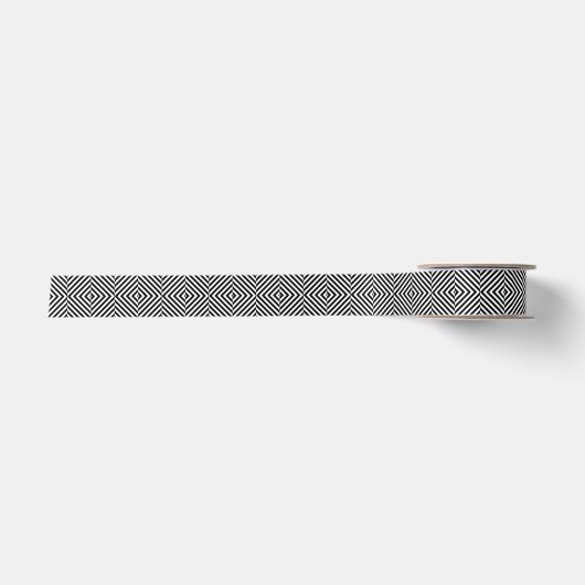 Black White Geometric Reversed Pattern Satijnen Lint (Voorkant)