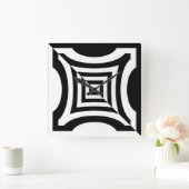 Black White Geometric Reversed Pattern Vierkante Klok (Huis)