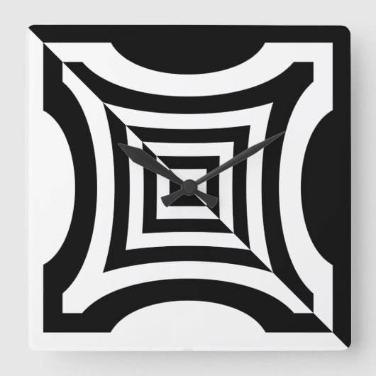 Black White Geometric Reversed Pattern Vierkante Klok (Voorkant)