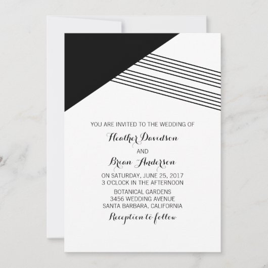 Black White Geometric Stripe Wedding Invite Kaart (Voorkant)
