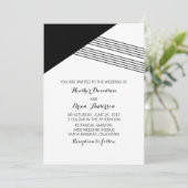 Black White Geometric Stripe Wedding Invite Kaart (Staand voorkant)
