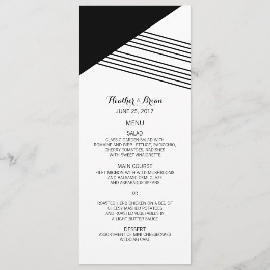 Black White Geometric Stripe Wedding Menu (Voorkant)