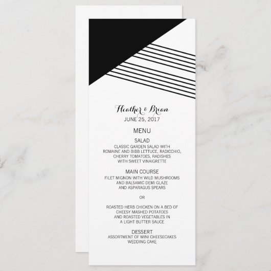 Black White Geometric Stripe Wedding Menu (Voorkant / Achterkant)