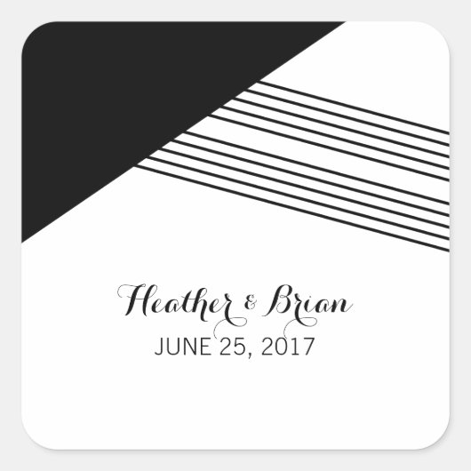 Black White Geometric Stripe Wedding Stickers (Voorkant)
