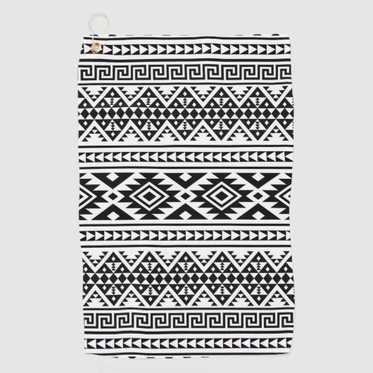 Black White Geometric Tribal Pattern Aztec Boho Golfhanddoek (Voorkant)