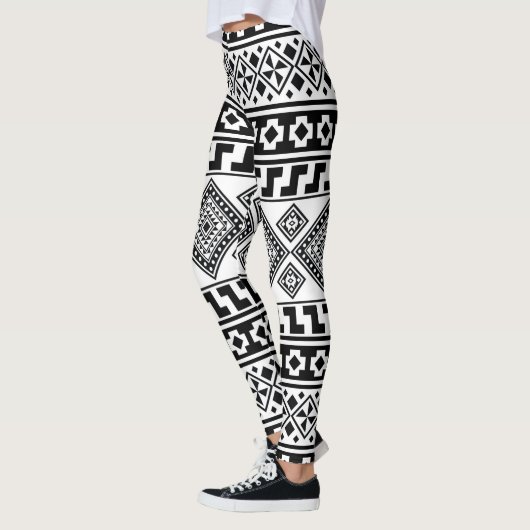 Black White Geometric Tribal Pattern Aztec Boho Leggings (Links)