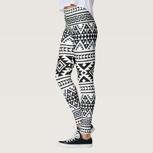 Black White Geometric Tribal Pattern Aztec Boho Leggings (Links)