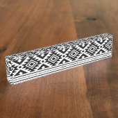 Black White Geometric Tribal Pattern Aztec Boho Naambordje (Zijkant)