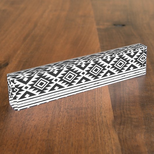 Black White Geometric Tribal Pattern Aztec Boho Naambordje (Zijkant)