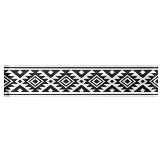 Black White Geometric Tribal Pattern Aztec Boho Naambordje (Voorkant)
